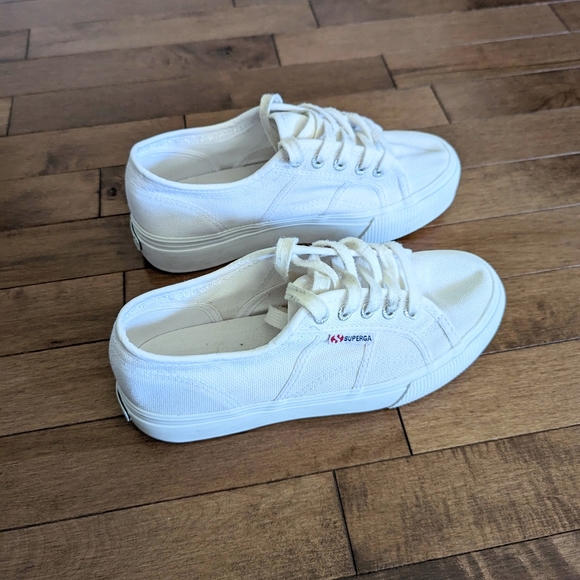 Superga 2790 White Canvas Platform Sneakers Shoes Women Size 6.5 - Picture 5 of 16